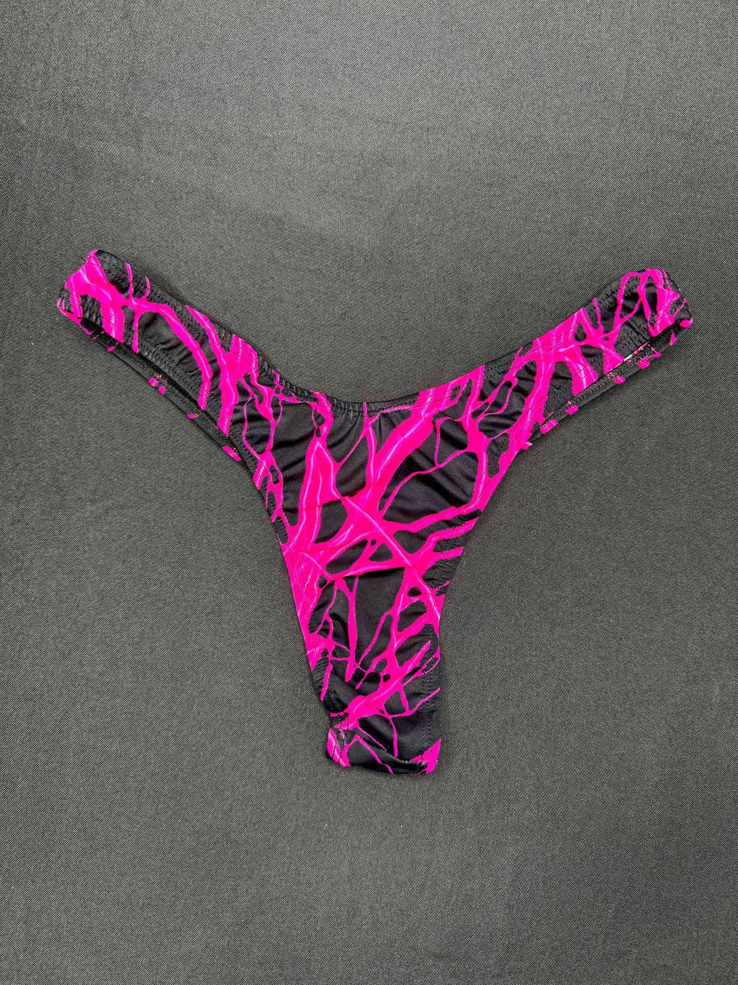 Hot Pink Thunder Spandex/Black Fishnet One-Piece Cheeky Thong Lingerie Outfit
