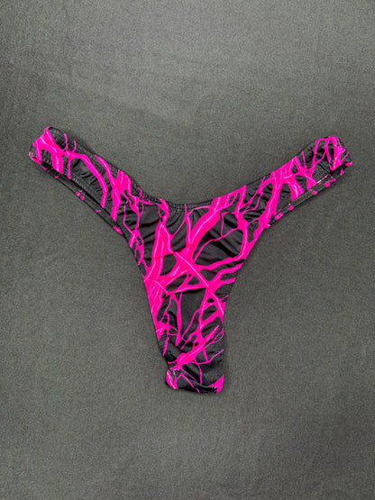 Hot Pink Thunder Spandex/Black Fishnet One-Piece Cheeky Thong Lingerie Outfit