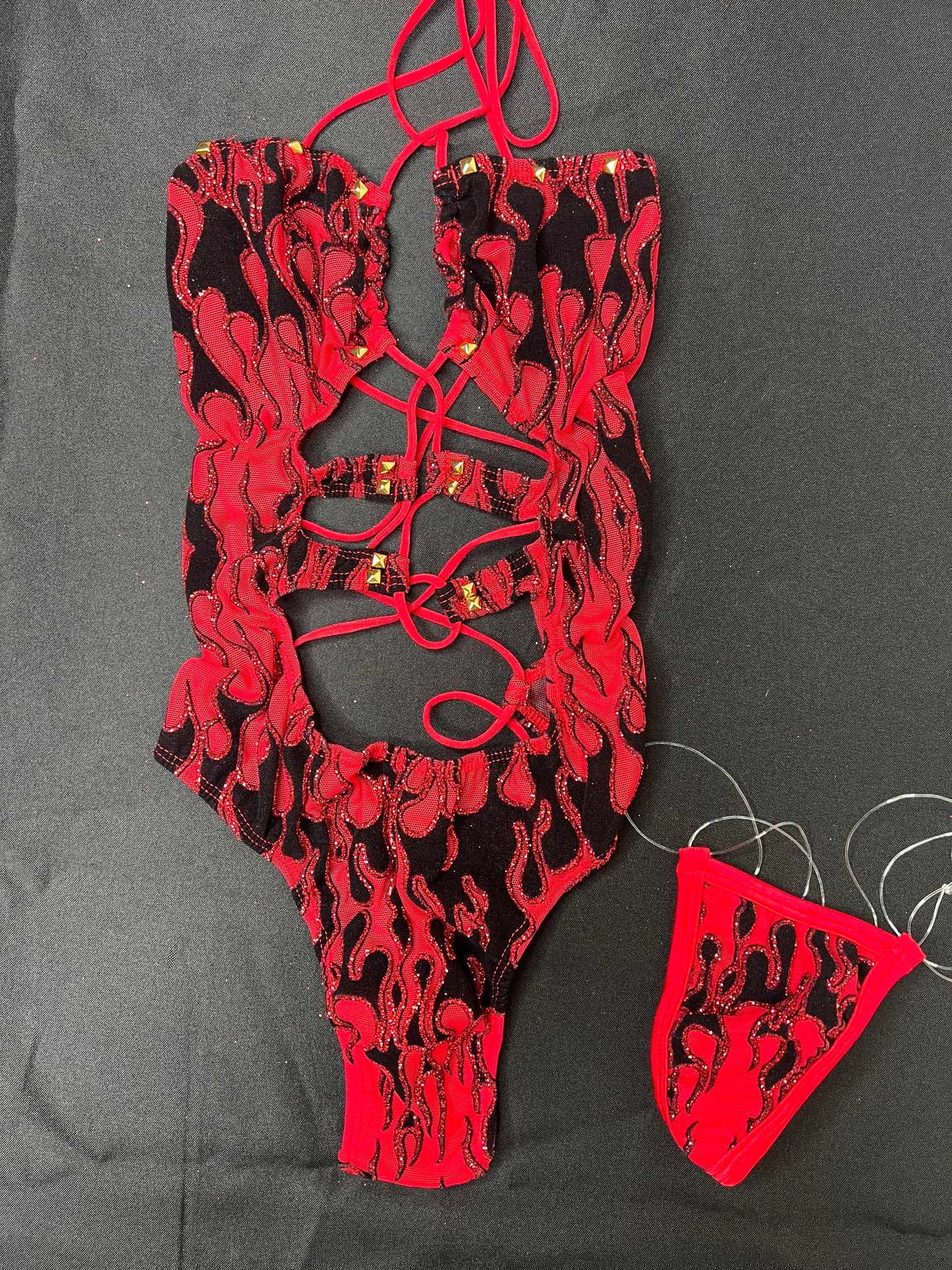 Red Flame Mesh One-Piece Lingerie Outfit