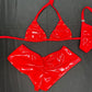Red Latex/Gold Zipper Two-Piece Shorts Lingerie Outfit
