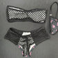 Black Spandex/Fishnet Bunny Two-Piece Shorts/Tube Top Lingerie Outfit