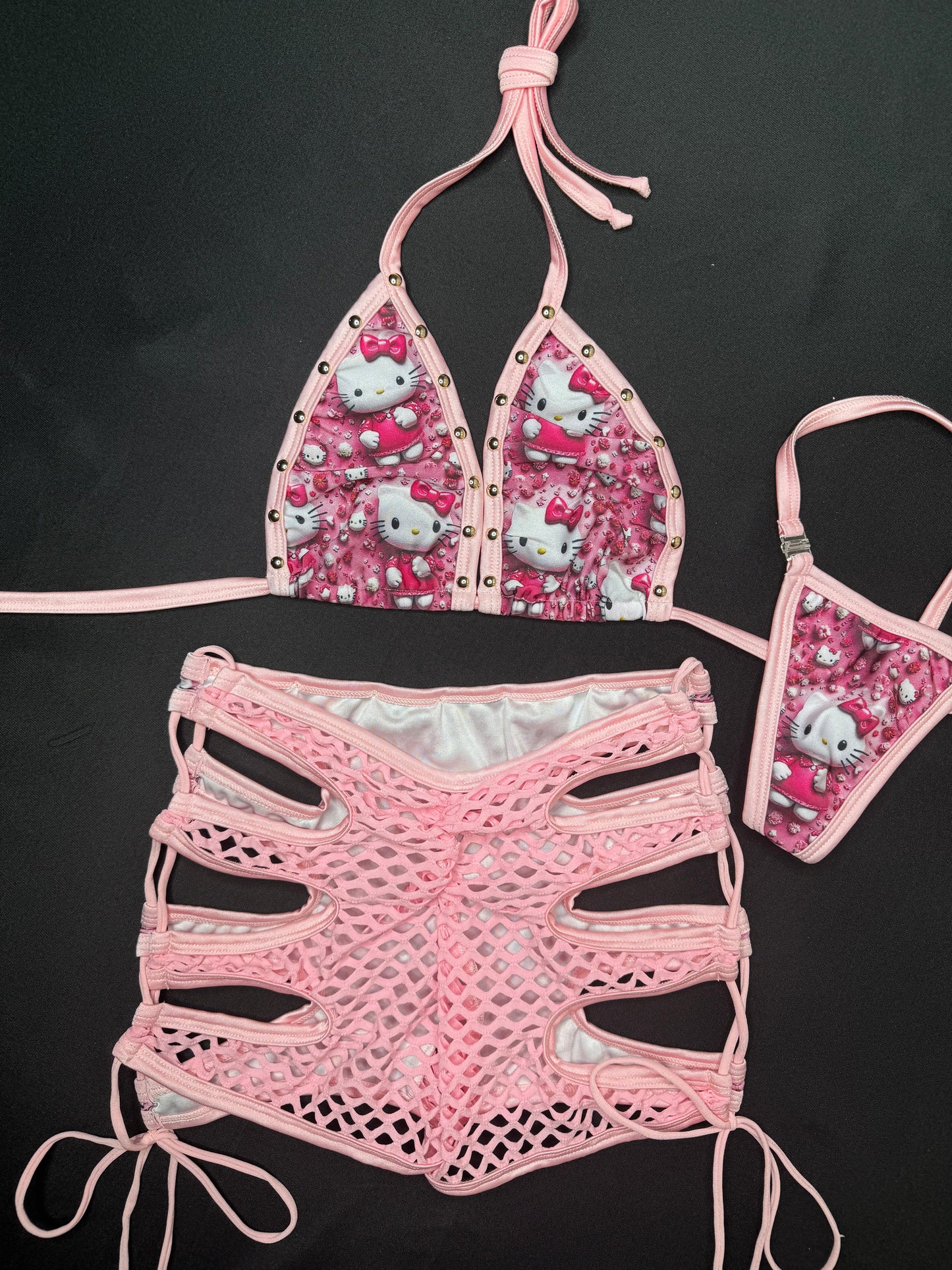 Baby Pink/Pink Kitty Two-Piece Bikini Top/Shorts Lingerie Outfit