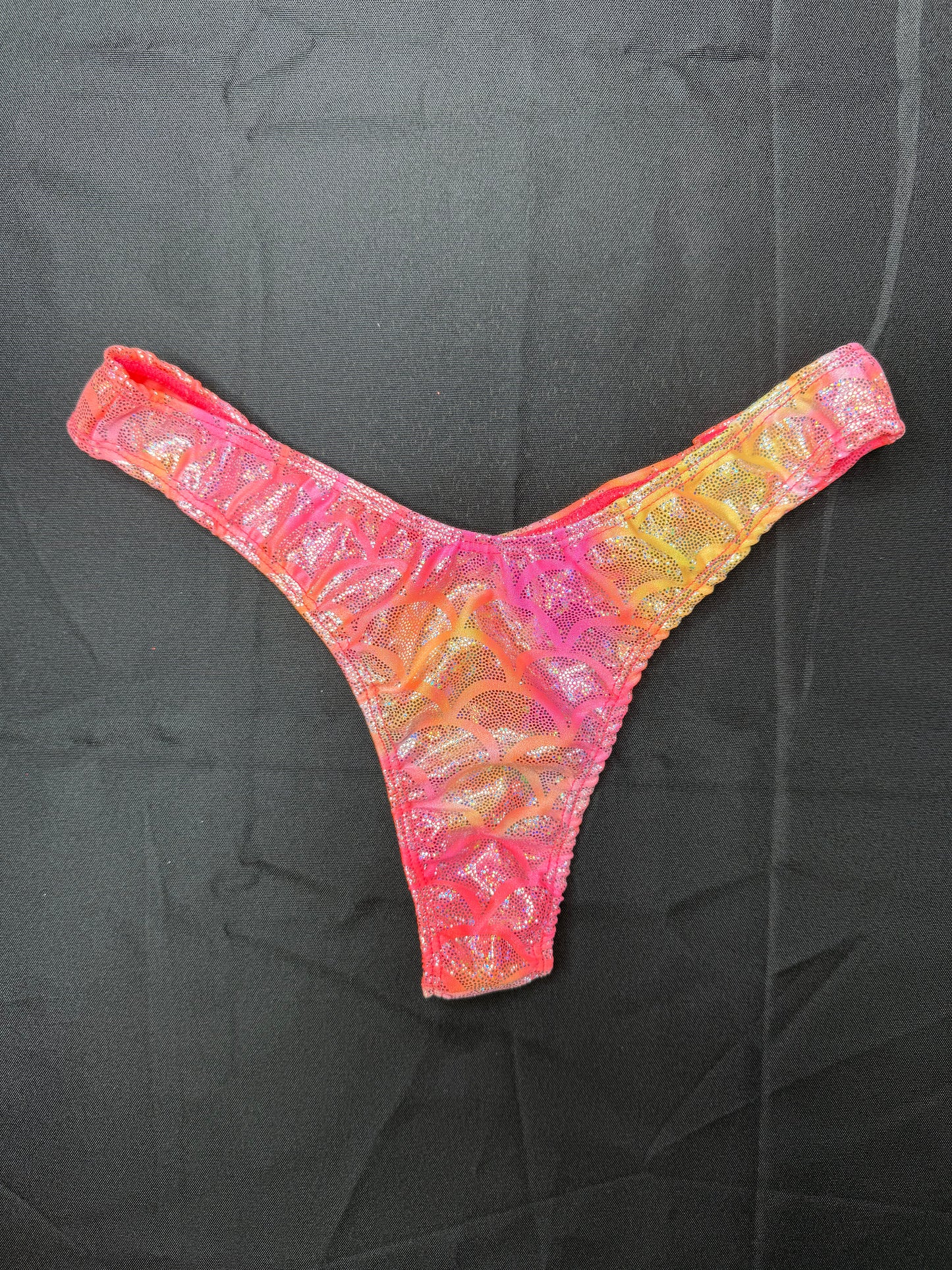 Bright Neon Coral/Hot Pink Mesh One-Piece Cheeky Thong Lingerie Outfit