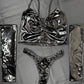 Black Latex Three-Piece Lingerie Outfit