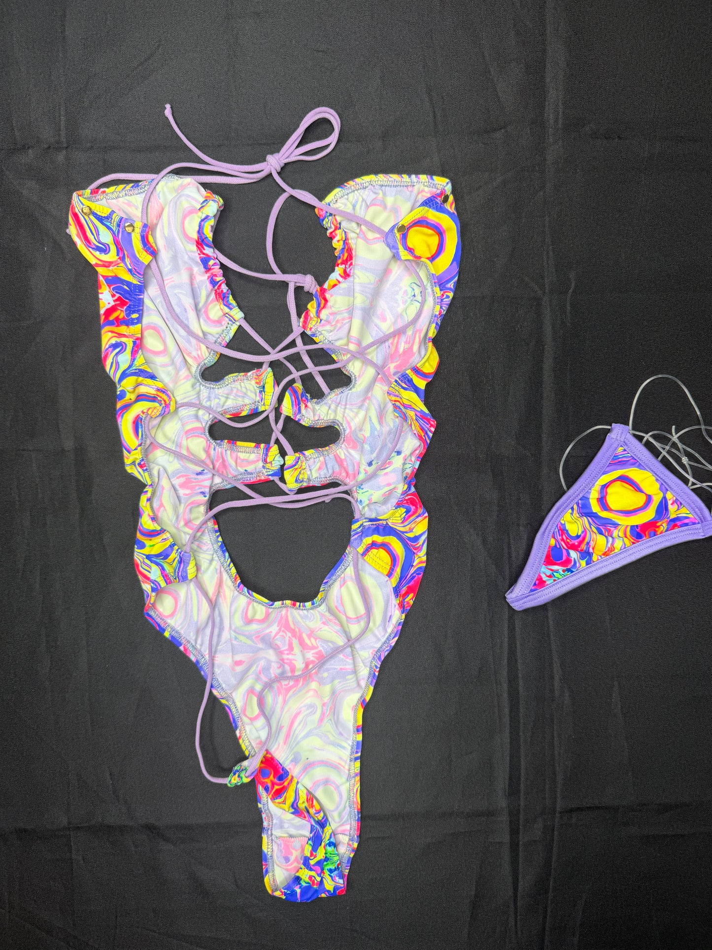 Tie-Dye Spandex/Lavender Spandex One-Piece Lingerie Outfit