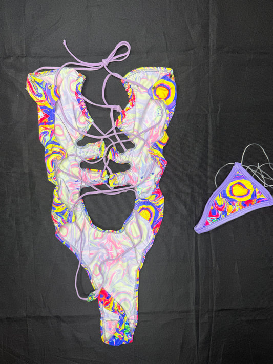 Tie-Dye Spandex/Lavender Spandex One-Piece Lingerie Outfit