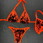 Red Flame Glitter Mesh Bikini Two-Piece Lingerie Outfit