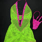 Neon/Pink One-Piece Fishnet Lingerie Outfit