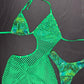 Green Animal Print/Green Fishnet One-Piece Cheeky Thong Lingerie Outfit