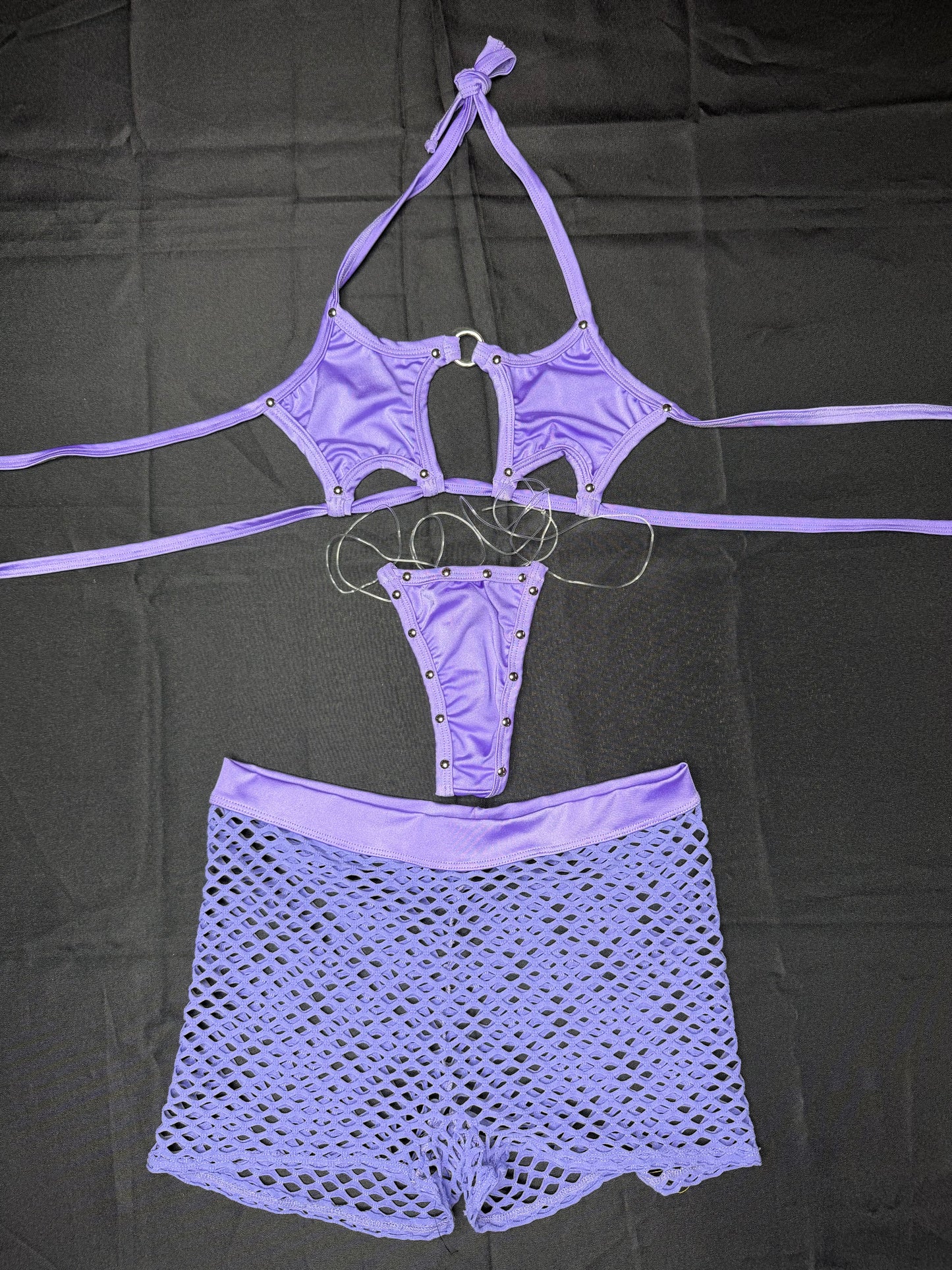 Lavender Spandex Star-Top Spandex Two-Piece Shorts Lingerie Outfit