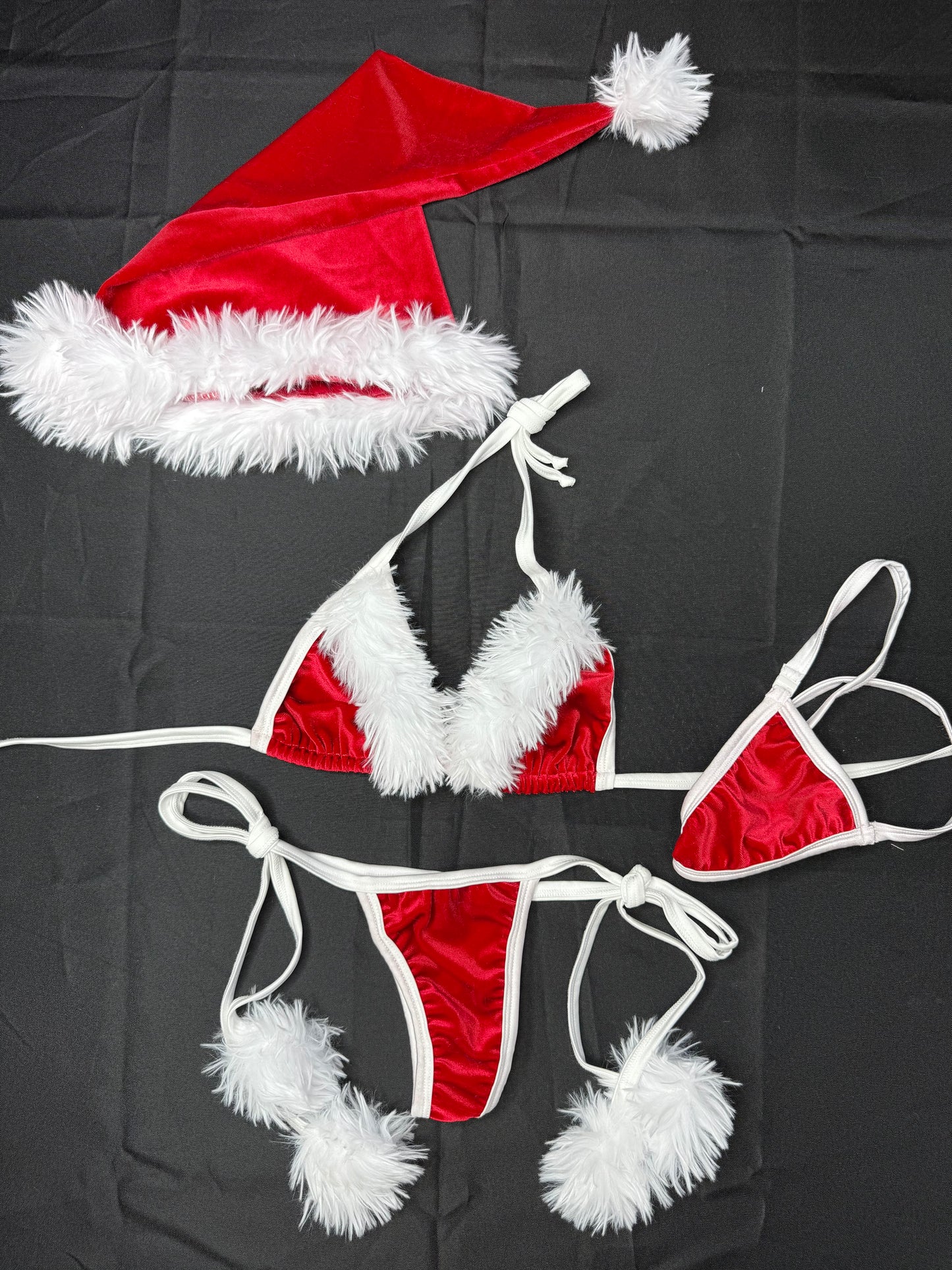 Red Velvet/White Fire Four-Piece With Hat Lingerie Outfit