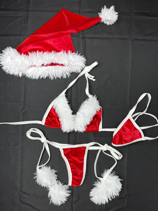 Red Velvet/White Fire Four-Piece With Hat Lingerie Outfit