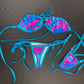 Floral Print/Metallic Aqua Spandex Two-Piece Bikini Lingerie Outfit