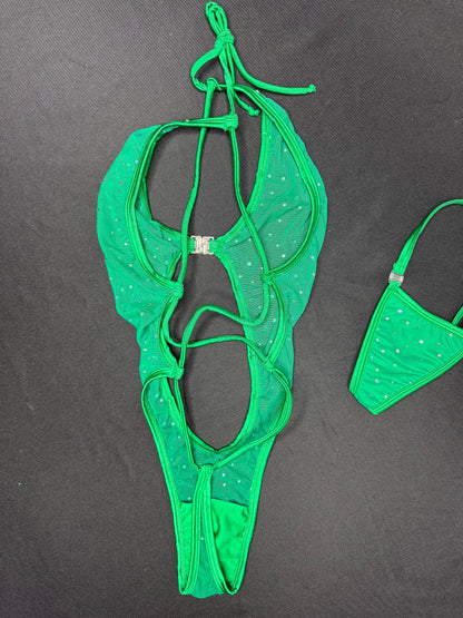 Green Mesh One-Piece Lingerie Outfit