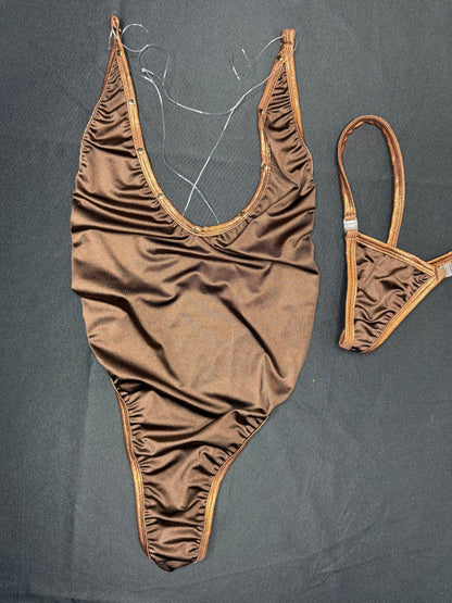 Chocolate/Metallic Chocolate One-Piece Lingerie Outfit