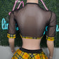 Yellow Plaid Spandex/Black Mesh Top School Girl Lingerie Outfit