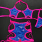 Hot Pink Fishnet/Deep Blue Star Top/Shorts Two-Piece Lingerie Outfit