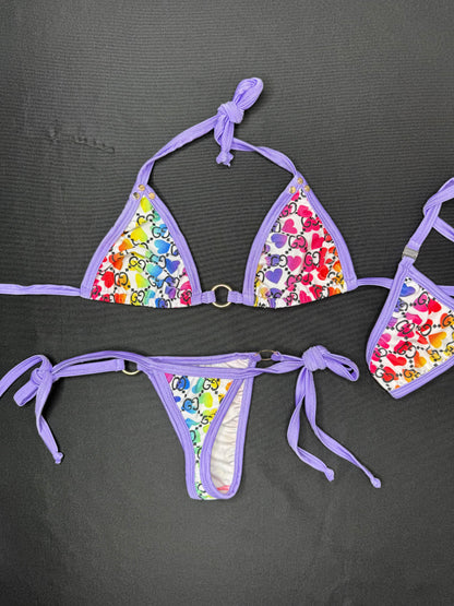 Lavender Designer Two-Piece Side-Tie Bikini Lingerie Outfit