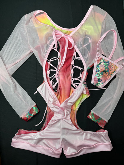 Baby Pink/Fish Scale One-Piece Bartender Outfit