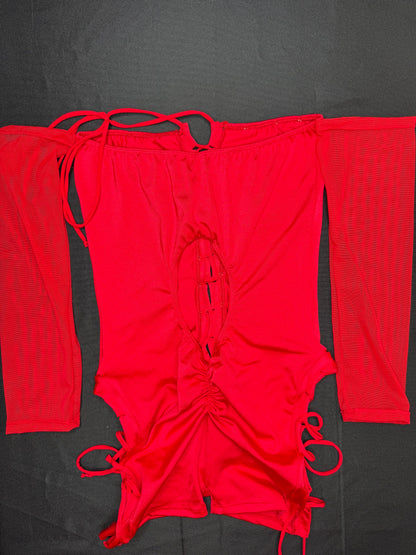 Red/Red Mesh/Spandex One-Piece Lingerie Outfit