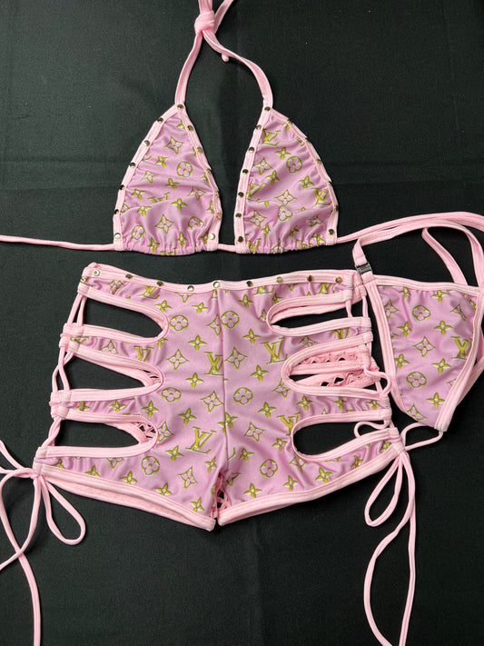 Baby Pink Two-Piece Bikini Top/Shorts Exotic Dancer Outfit