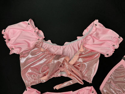 Mystic Pink/Baby Pink Two-Piece Skirt Lingerie Outfit