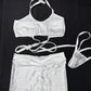 Chrome/White Spandex Ripped Shorts Sports Bra Top Lingerie Outfit