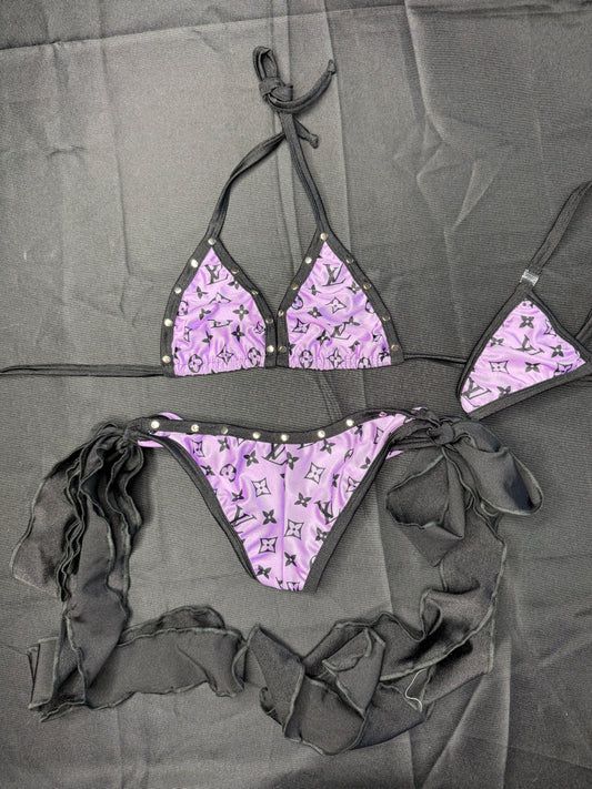 Purple Designer Spandex Bikini Lingerie Outfit