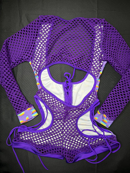 Purple Bunny Rainbow Pride One-Piece Romper Lingerie Outfit