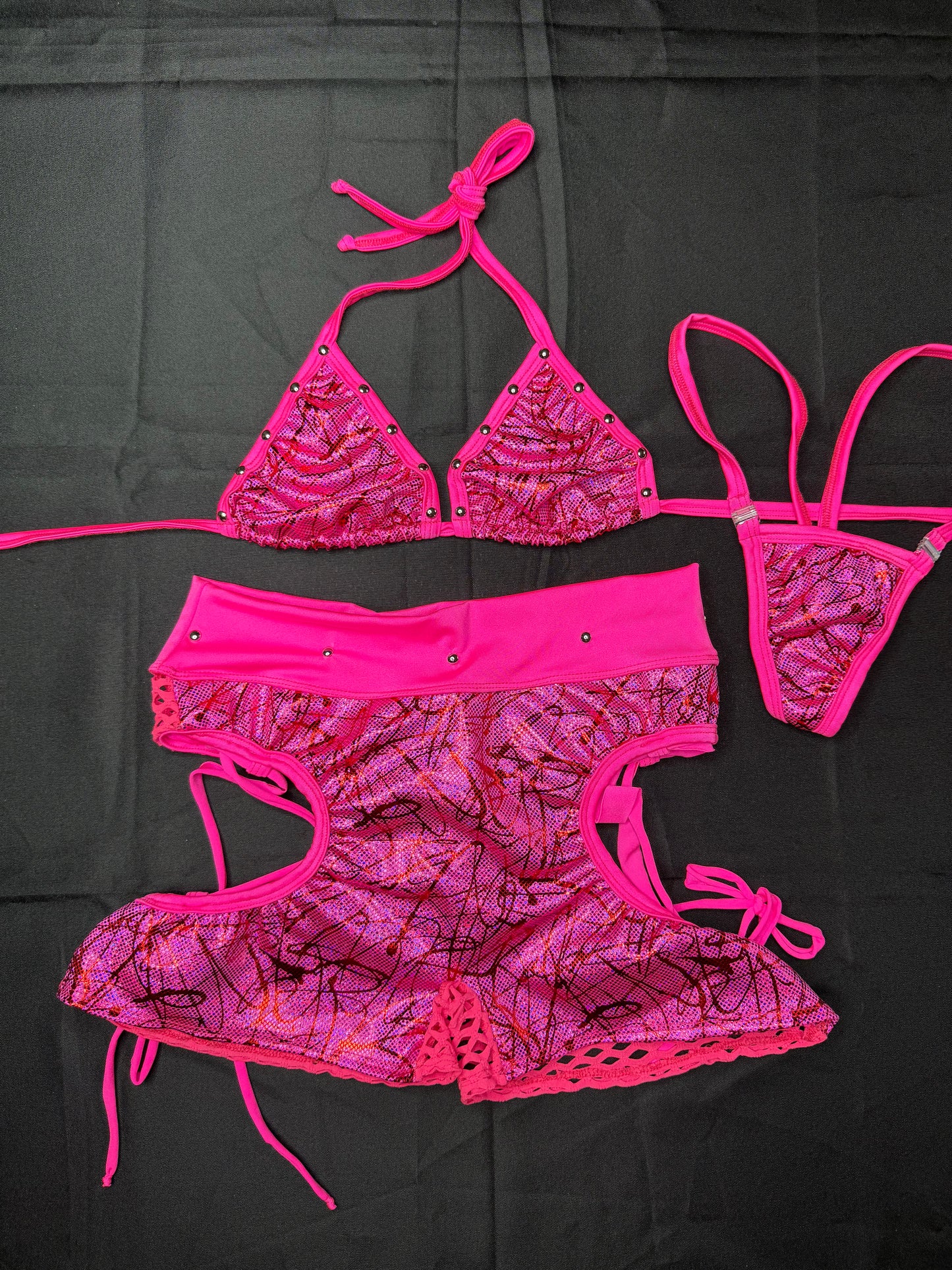Metallic Hot Pink/Hot Pink Spandex Shorts Lingerie Outfit