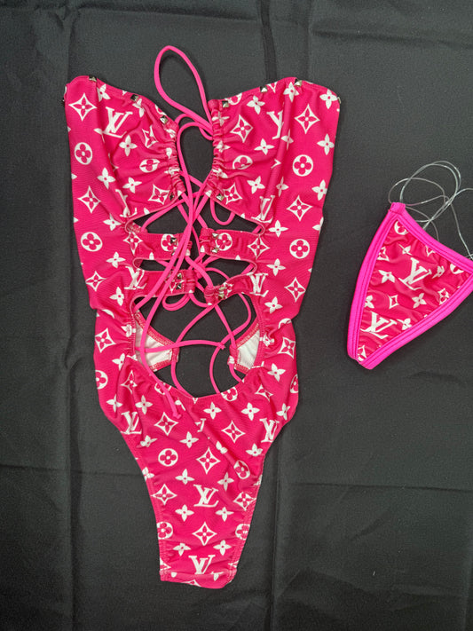 Hot Pink Designer Spandex One-Piece Lingerie Outfit