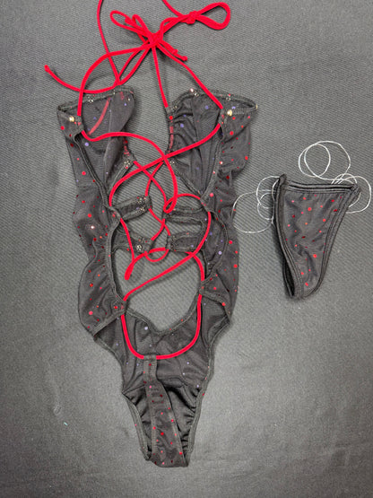 Black Sparkle Mesh One-Piece Lingerie Outfit