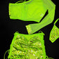 Neon Green Stripe/Mesh Single Sleeve/Shorts Two-Piece Lingerie Outfit