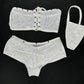 White Sparkle Mesh/White Spandex Two-Piece Tube Top/Shorts Lingerie Outfit