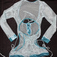 Baby Blue Spandex/Fishnet Romper Long Sleeve Lingerie Outfit