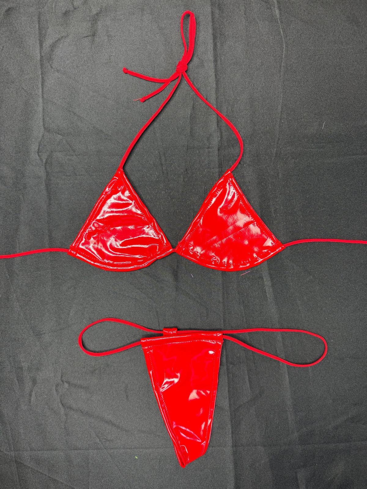 Red Vinyl Micro Bikini Lingerie Outfit