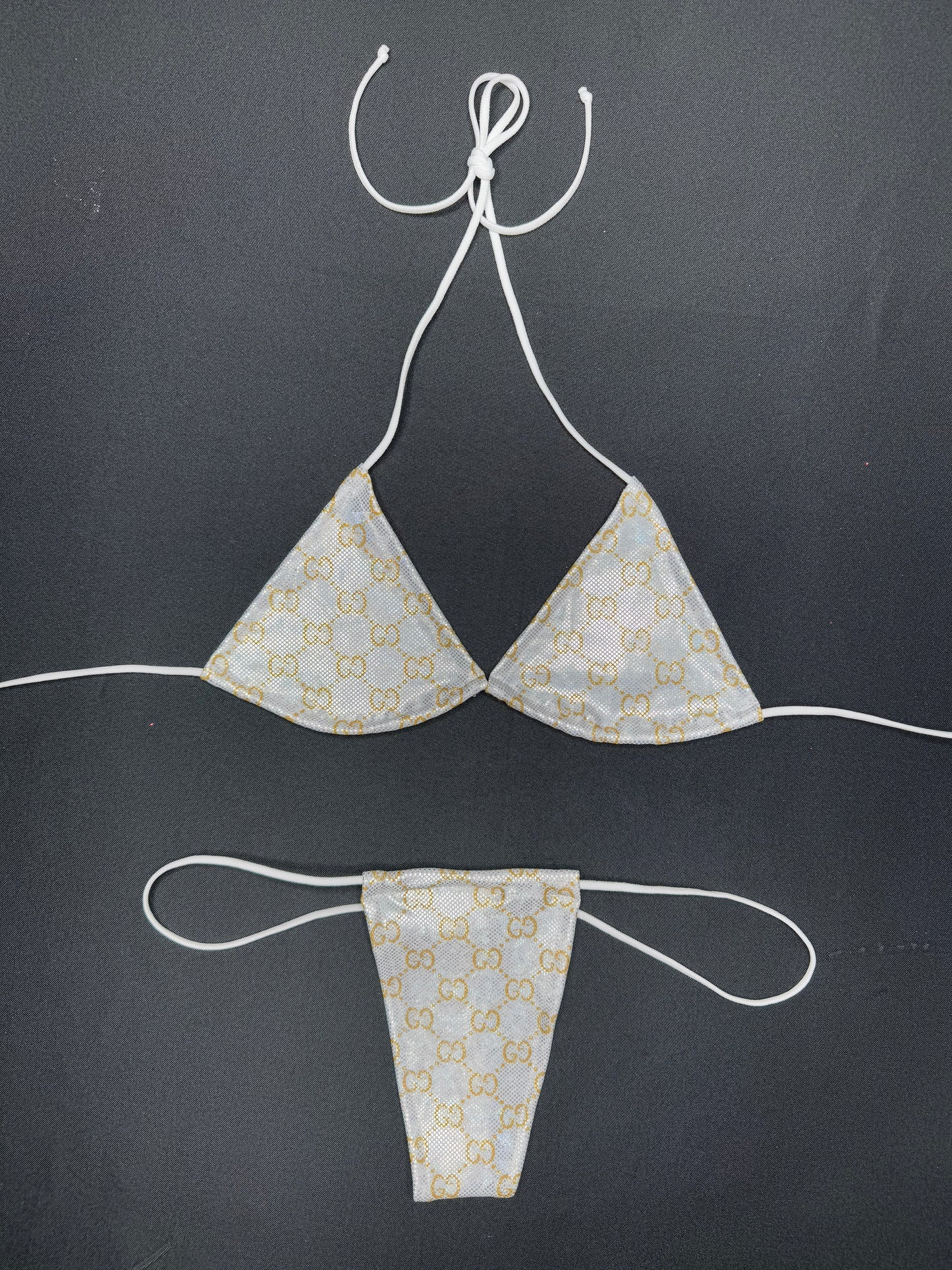 Silver/Gold Designer Two-Piece Micro Bikini Lingerie Outfit