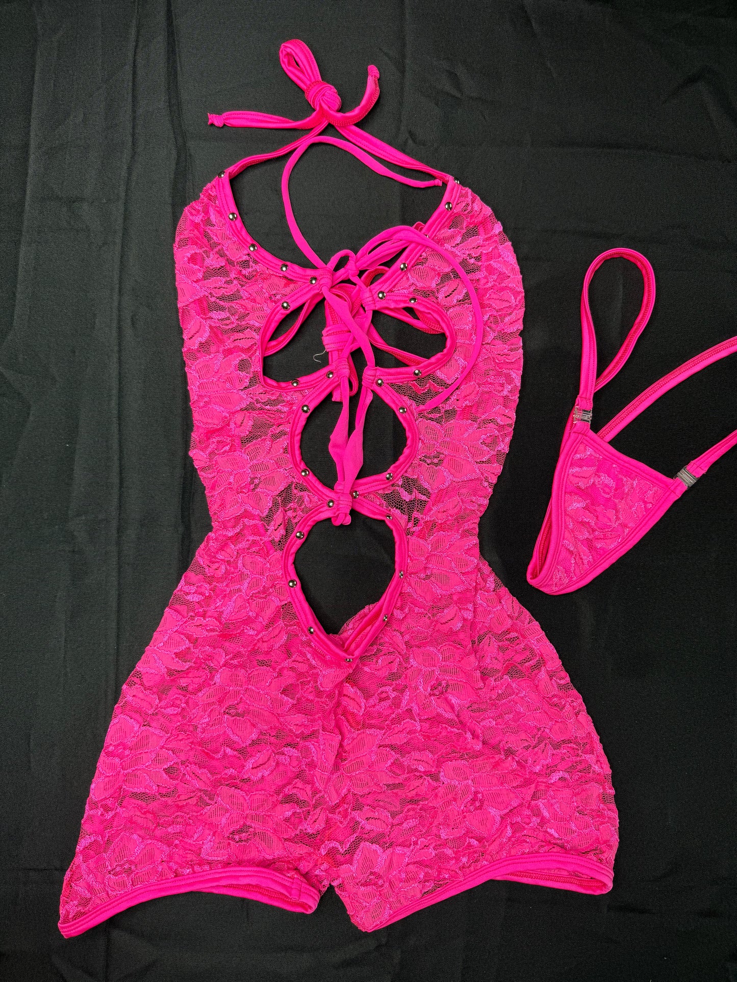 Hot Pink Lace Romper Lingerie Outfit
