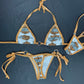 Harley Print/Copper Spandex Two-Piece Side-Tie Bikini Lingerie Outfit
