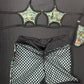 Holographic Money Print Two-Piece Star Bikini Top/Black Fishnet Shorts Lingerie Outfit
