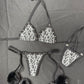 Black Designer Two-Piece Side-Tie Bikini Fur Lingerie Outfit