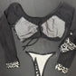 Silver Cheetah Animal Print/Black Mesh Two-Piece Long Sleeve/Bikini Bottoms Two-Piece Lingerie Outfit