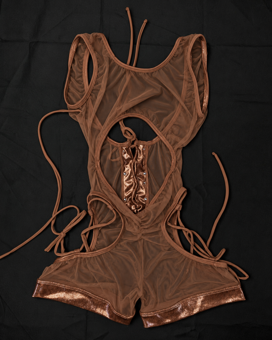 Chocolate Brown Mesh/Spandex Cutout Romper Lingerie Outfit