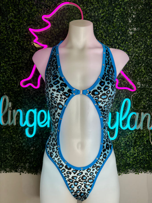Blue Cheetah Print One-Piece Stripper Outfit
