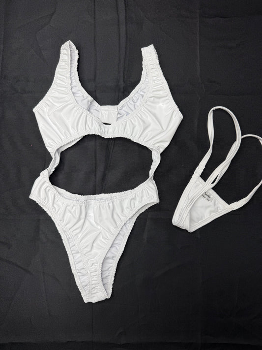 White Latex One-Piece Lingerie Outfit