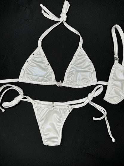 Mystic White/White Two-Piece Side-Tie Bikini Lingerie Outfit
