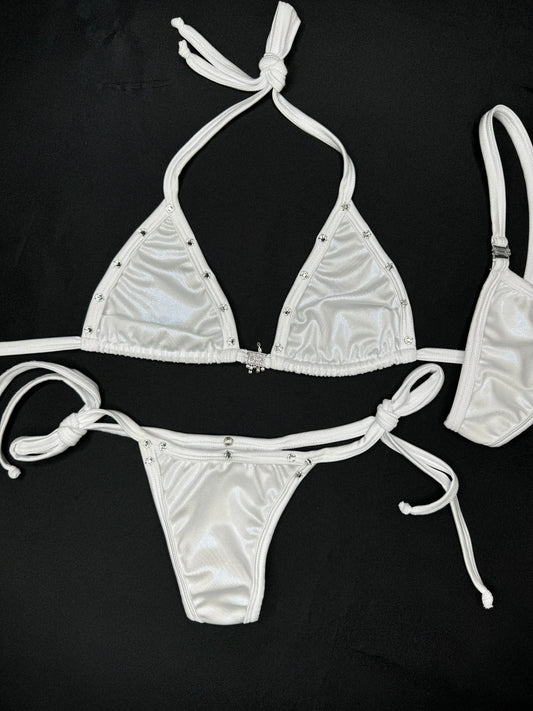 Mystic White/White Two-Piece Side-Tie Bikini Lingerie Outfit