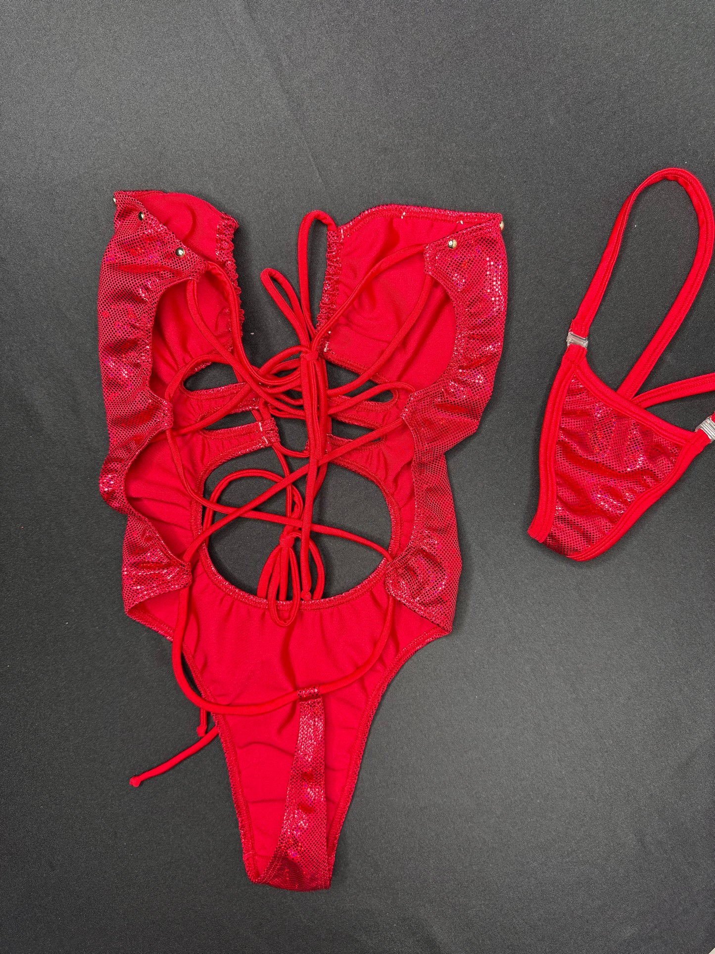 Metallic Red/Red One-Piece Lingerie Outfit