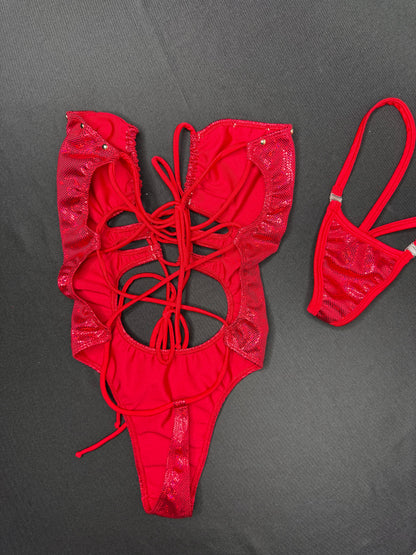 Metallic Red/Red One-Piece Lingerie Outfit