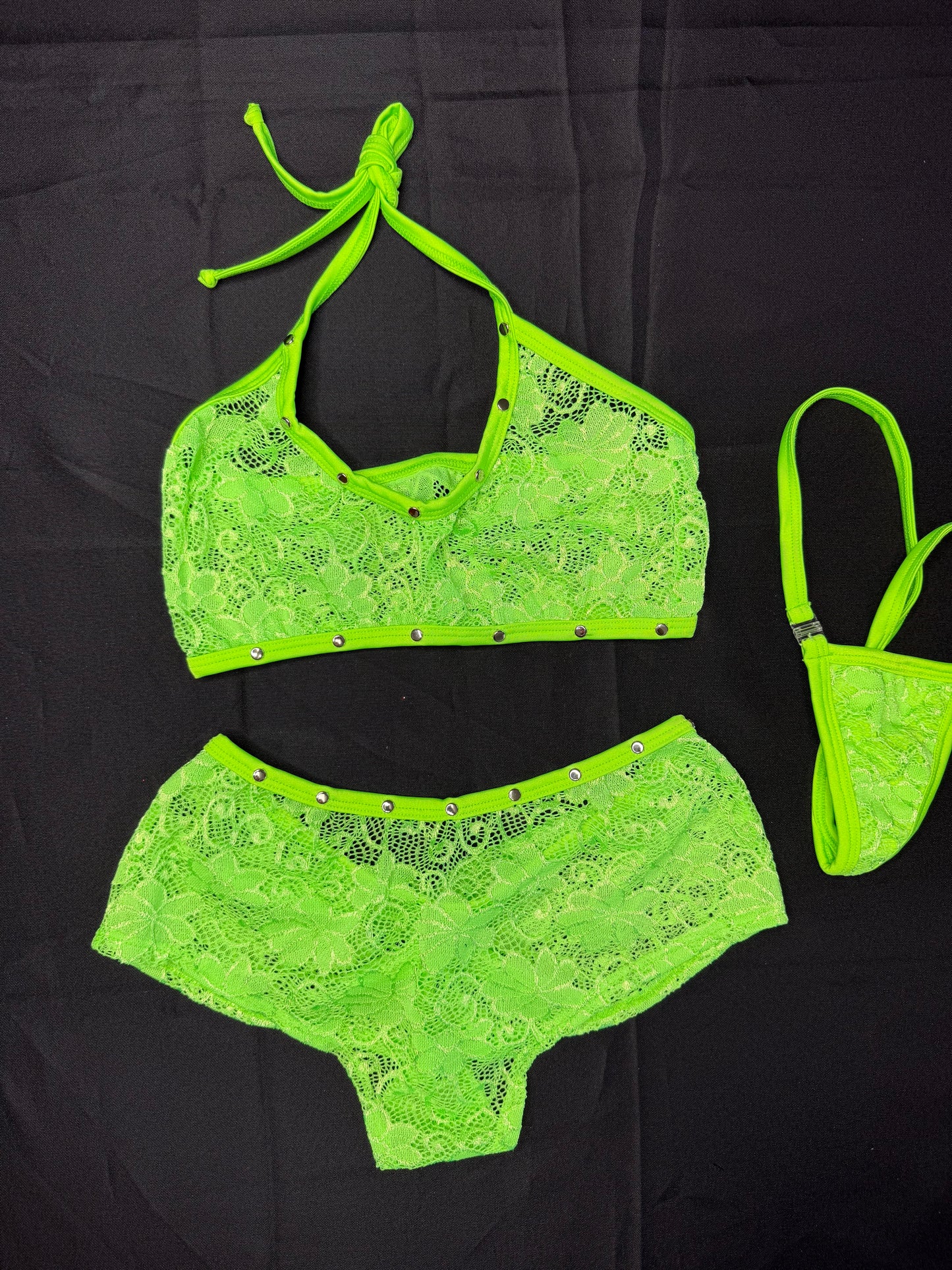 Neon Green Lace Sports Bra/Shorts Lace Lingerie Outfit
